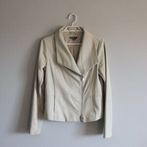 Vince Sz M Classic Cream Goat Leather Moto Asymmetrical Full Zip Luxury Jacket